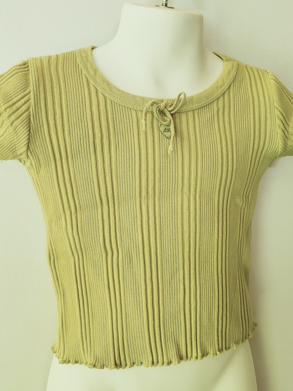 Lili Gaufrette Olive Green Ribbed Short-Sleeve Knit Top 6 Ans